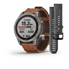 Garmin Fenix 7X PRO Sapphire Solar,  Titan / Brown Leather Band