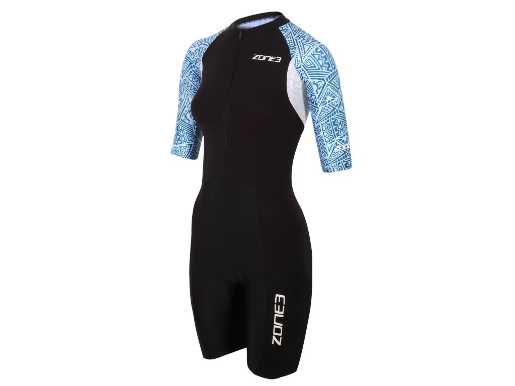 Dámská triatlonová kombinéza Zone3 Lava Short Sleeve Trisuit - Kona Print - Black:White:Blue 1