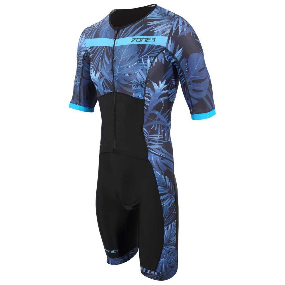 Pánská triatlonová kombinéza Zone3 ACTIVATE+ TROPICAL PALM SHORT SLEEVE FULL ZIP TRISUIT  - Navy/Blue - L - Pánská triatlonová kombinéza Zone3 ACTIVATE+ TROPICAL PALM SHORT SLEEVE FULL ZIP TRISUIT  - Navy:Blue - L 1