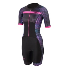 Dámská kombinéza Zone3 WOMENS' ACTIVATE+ MOMENTUM SHORT SLEEVE FULL ZIP TRISUIT - Black/Teal/Purple/Pink