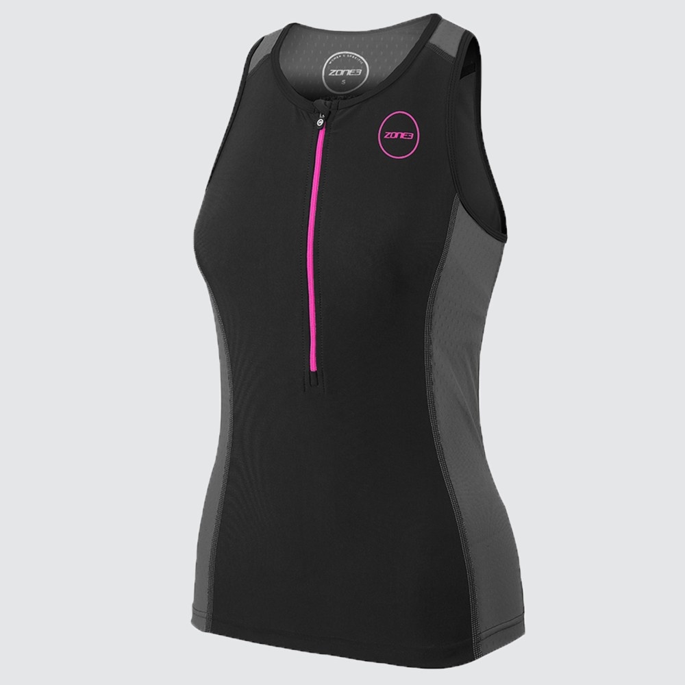 Dámský triatlonový top Zone3 Women's Aquaflo Plus Top - BLACK/GREY/NEON PINK - women-s-aquaflo-plus-top-black-grey-neon-pink-xs