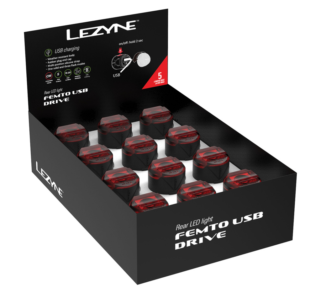 Přední a zadní světlo Lezyne LED FEMTO USB DRIVE BOX SET REAR BLACK - led-femto-usb-drive-box-set-rear-black