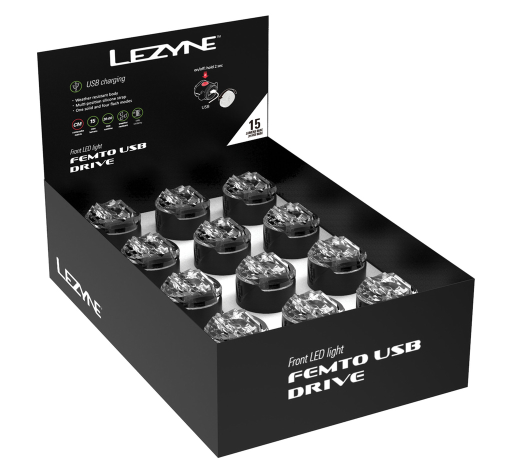 Světlo Lezyne LED FEMTO USB DRIVE BOX SET FRONT BLACK - led-femto-usb-drive-box-set-front-black