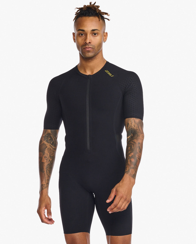 Pánský triatlonový dres s rukávem 2XU Black/Gold - MT6633d-BLKGLD_1
