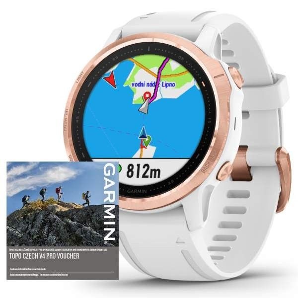 Garmin Fenix 6S PRO Glass, RoseGold/White Band (MAP/Music)