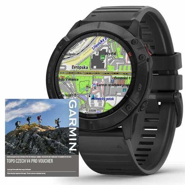 Garmin Fenix 6X PRO Glass, Black/Black Band (MAP/Music)