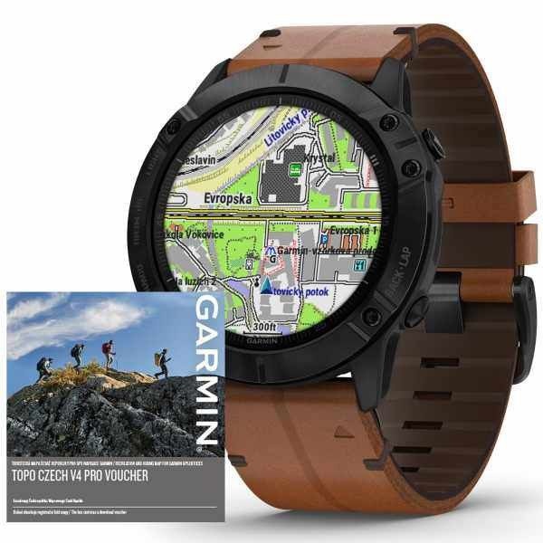 Garmin Fenix 6X PRO Sapphire, BlackDLC/BrownLeather Band (MAP/Music)