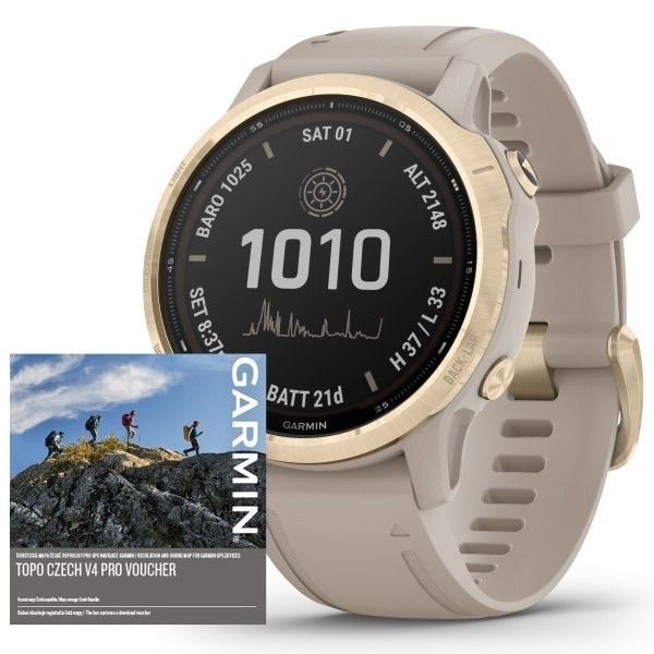 Garmin Fenix 6S PRO Solar, LightGold/Sand Band (MAP/Music)