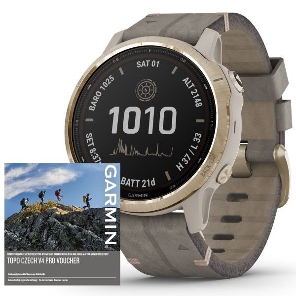 Garmin fenix6S PRO Solar, LightGold/Suede Band (MAP/Music)
