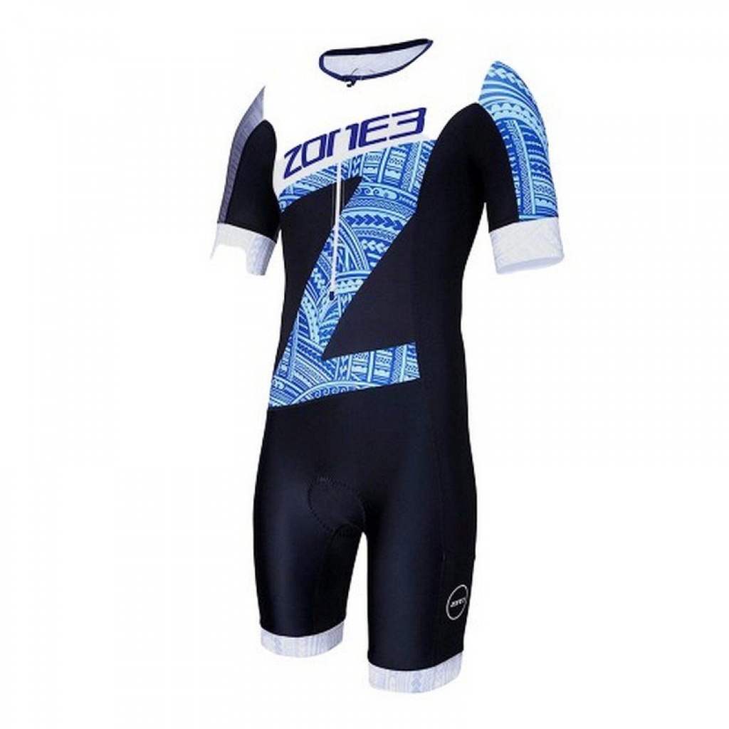 Pánská kombinéza Zone3 MEN'S LAVA LONG DISTANCE SHORT SLEEVE AERO SUIT - HAWAII PRINT - BLACK/WHITE/BLUE