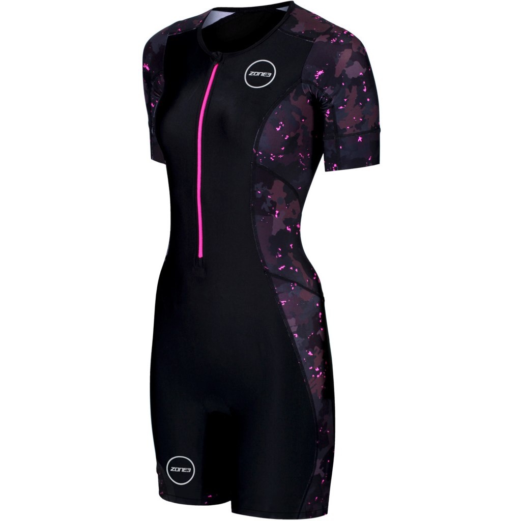 Dámská kombinéza Zone3 Women's Activate Plus Camo Short Sleeve Trisuit - black/grey/pink