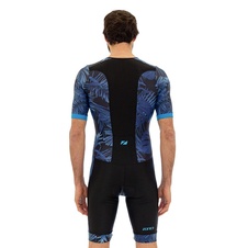 Pánská kombinéza Zone3 MEN'S ACTIVATE+ TROPICAL PALM SHORT SLEEVE FULL ZIP TRISUIT - NAVY/BLUE