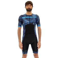 Pánská kombinéza Zone3 MEN'S ACTIVATE+ TROPICAL PALM SHORT SLEEVE FULL ZIP TRISUIT - NAVY/BLUE