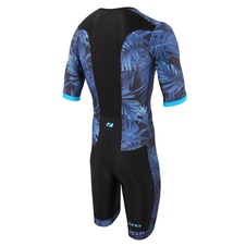 Pánská kombinéza Zone3 MEN'S ACTIVATE+ TROPICAL PALM SHORT SLEEVE FULL ZIP TRISUIT - NAVY/BLUE