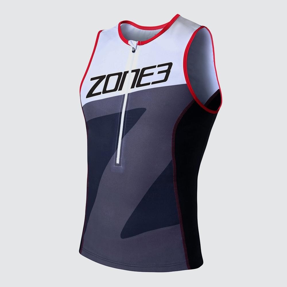 Pánské triatlonové triko ZONE3 MEN'S LAVA LONG DISTANCE TOP - BLACK/WHITE/RED/GREY