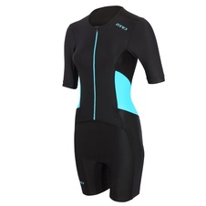 Dámská triatlonová kombinéza Zone3 ACTIVATE SHORT SLEEVE FULL ZIP TRISUIT  - Black/Blue