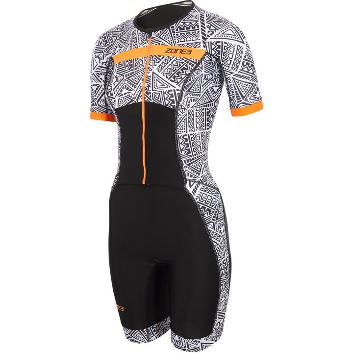 Dámská triatlonová kombinéza Zone3 ACTIVATE+ KONA SPEED SHORT SLEEVE FULL ZIP TRISUIT  - Black/White/Orange