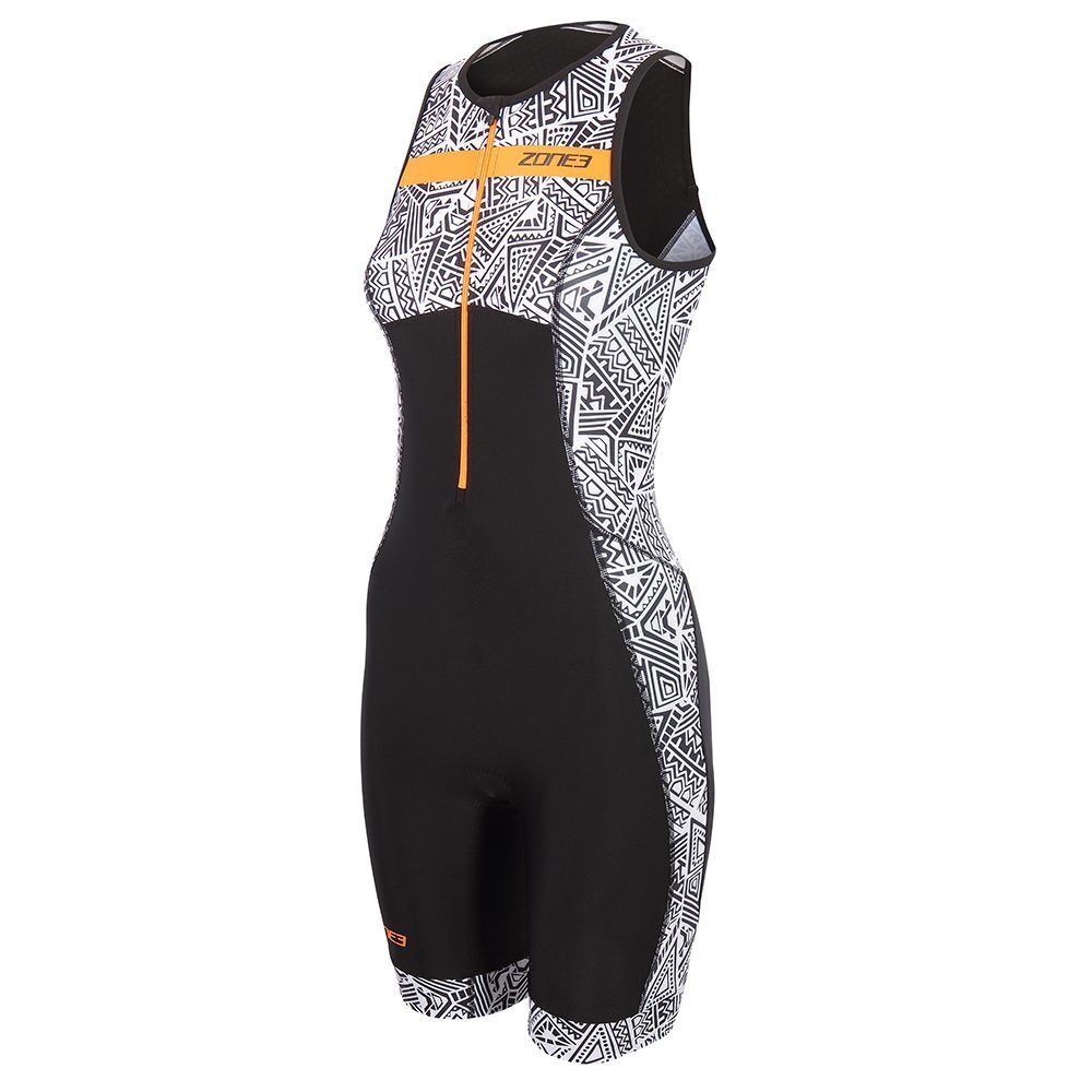 Dámská triatlonová kombinéza Zone3 ACTIVATE+ KONA SPEED SLEEVELESS TRISUIT - Black/White/Orange	