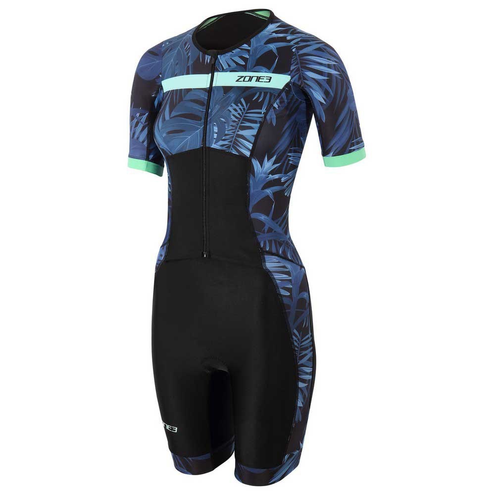 Dámská triatlonová kombinéza Zone3 ACTIVATE+ TROPICAL PALM SHORT SLEEVE TRISUIT  - Navy/Mint