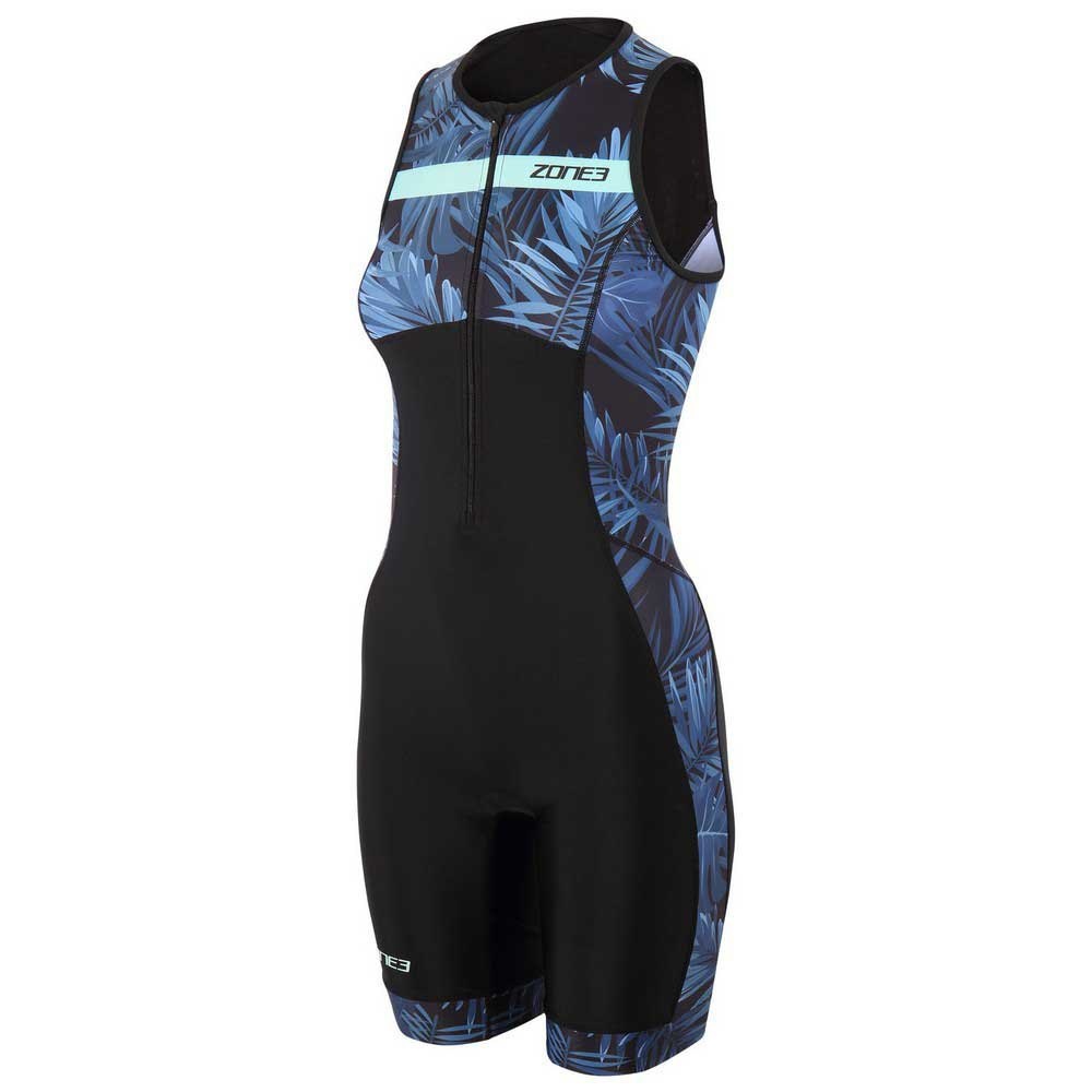 Dámská triatlonová kombinéza Zone3 ACTIVATE+ TROPICAL PALM SLEEVELESS TRISUIT  - Navy/Mint