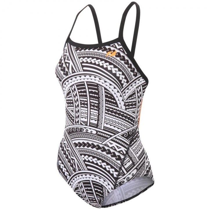 Dámské plavky Zone3 KONA SPEED STRAP BACK COSTUME - Tribal Print - Black/White/Orange - Dámské plavky Zone3 KONA SPEED STRAP BACK COSTUME - Tribal Print - Black/White/Orange
